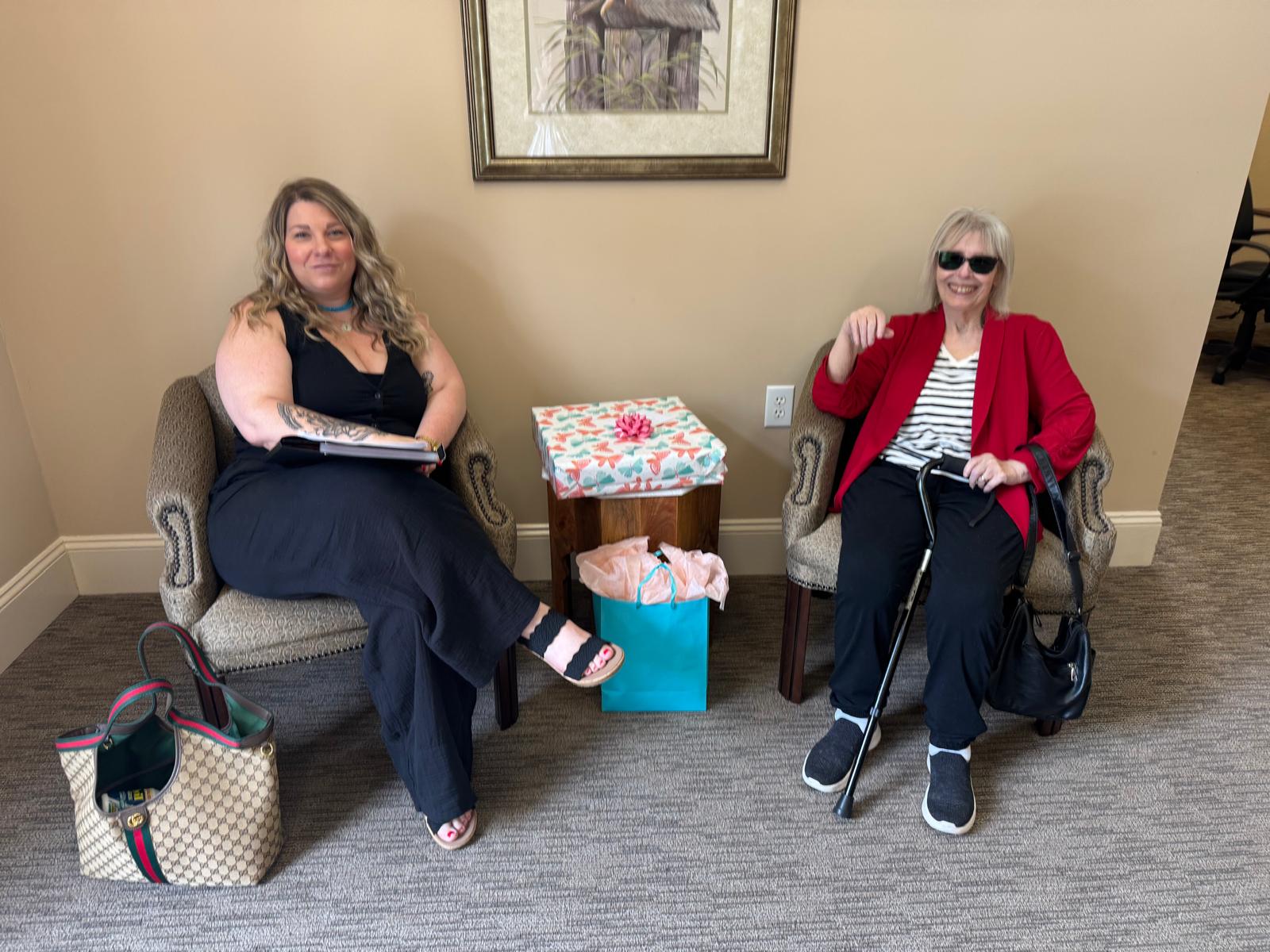 Jeannie Alvear with client closing day gift